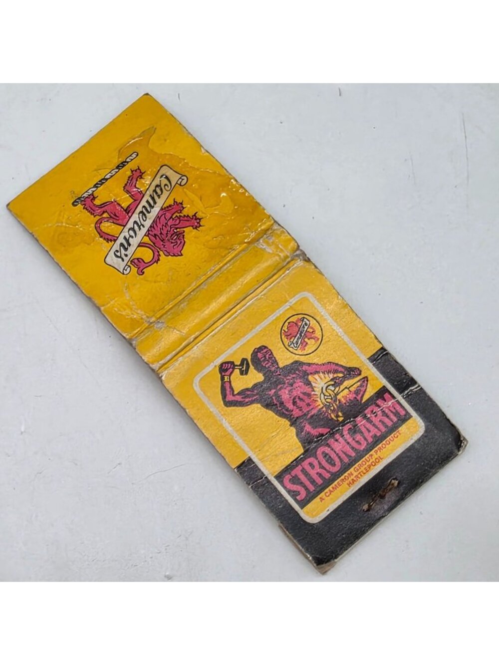 Vintage Camerons Strongarm Bryant & May Safety Matchbook Yellow & Black England